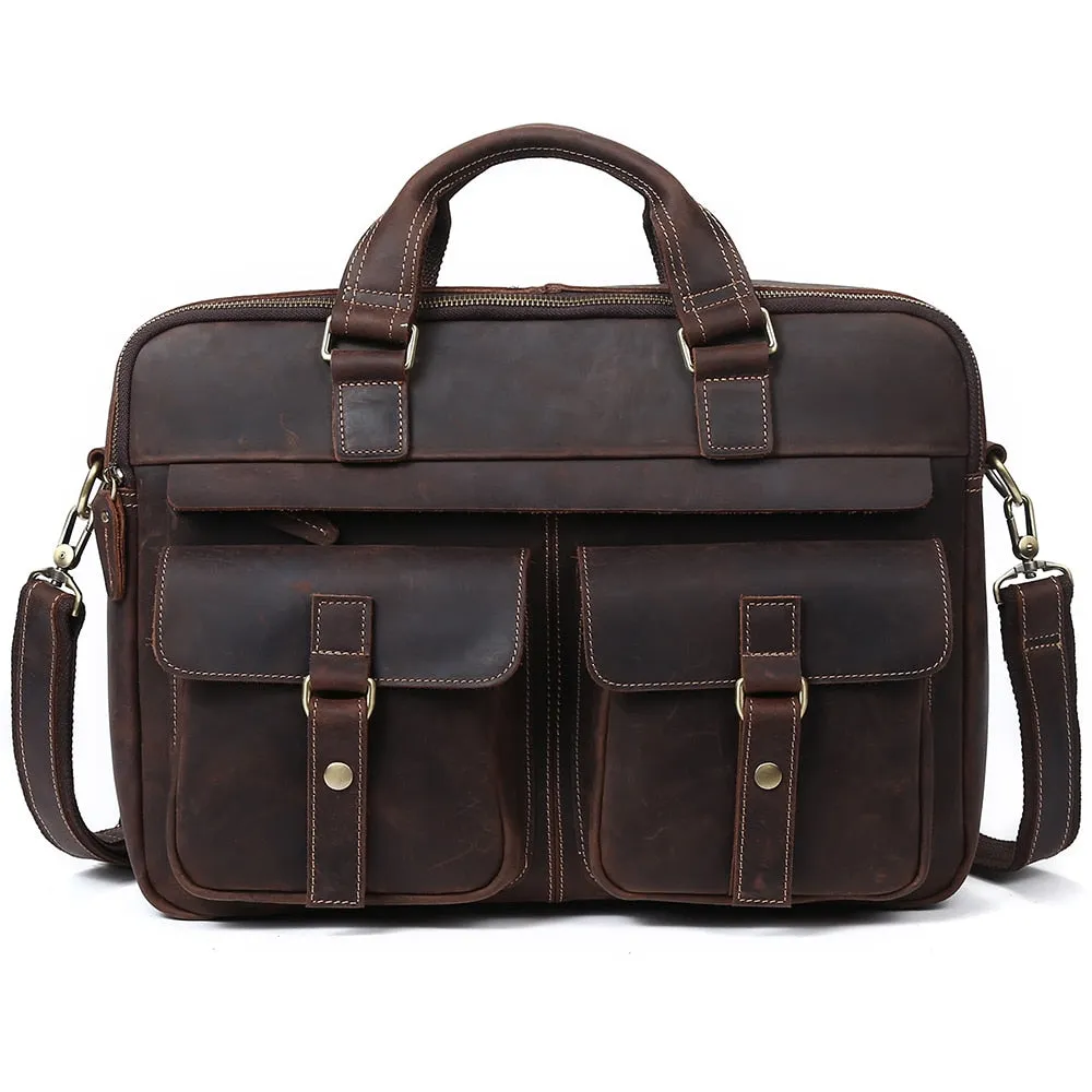 17 Inch Vintage Fashion Cow Leather Tote Business Hand Bags for Men