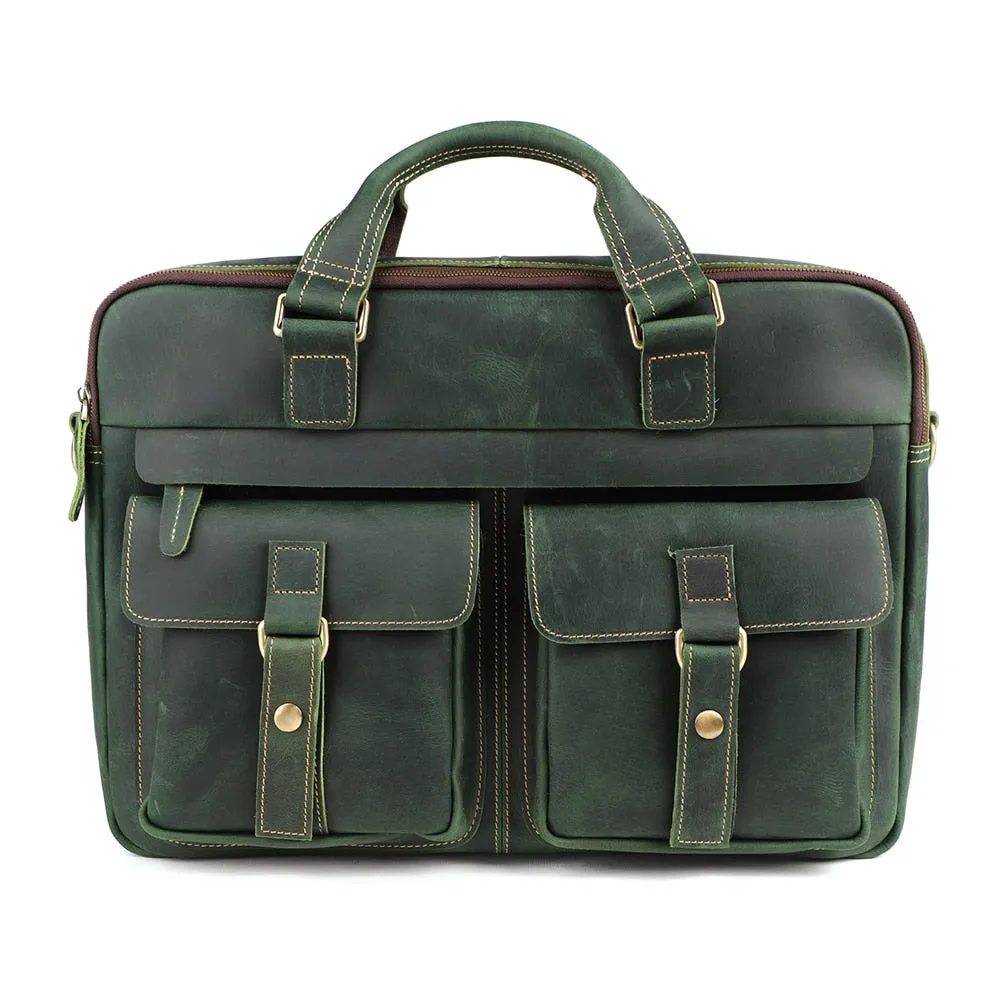 17 Inch Vintage Fashion Cow Leather Tote Business Hand Bags for Men