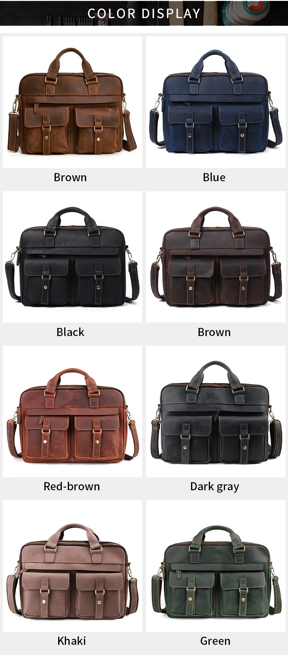 17 Inch Vintage Fashion Cow Leather Tote Business Hand Bags for Men