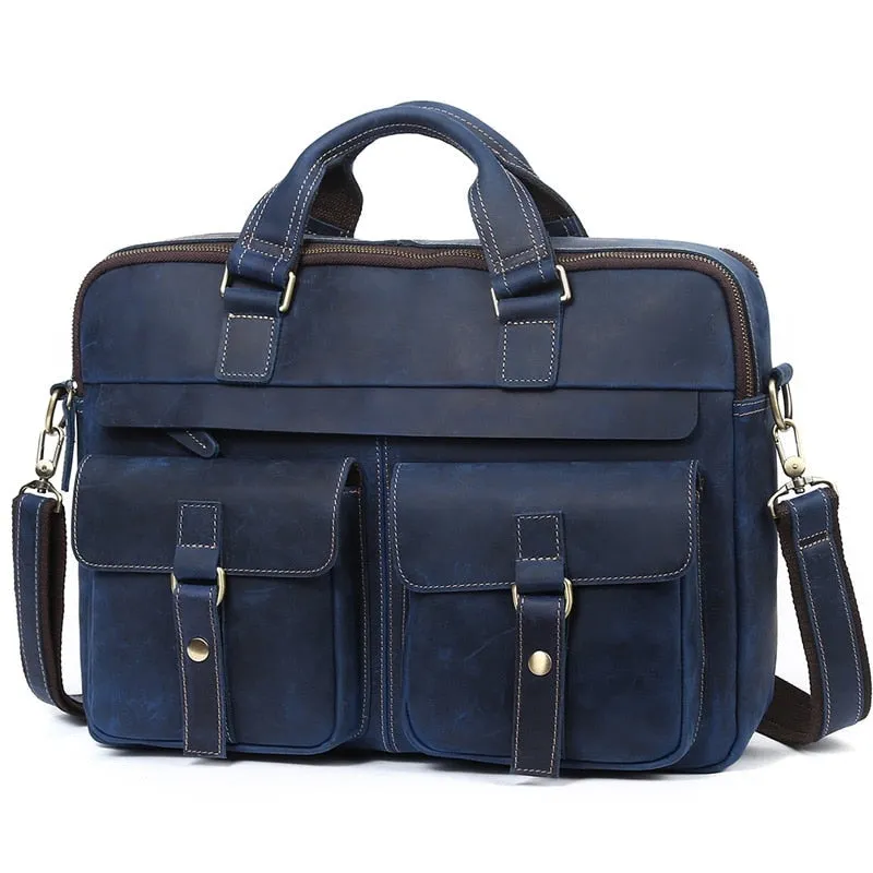 17 Inch Vintage Fashion Cow Leather Tote Business Hand Bags for Men