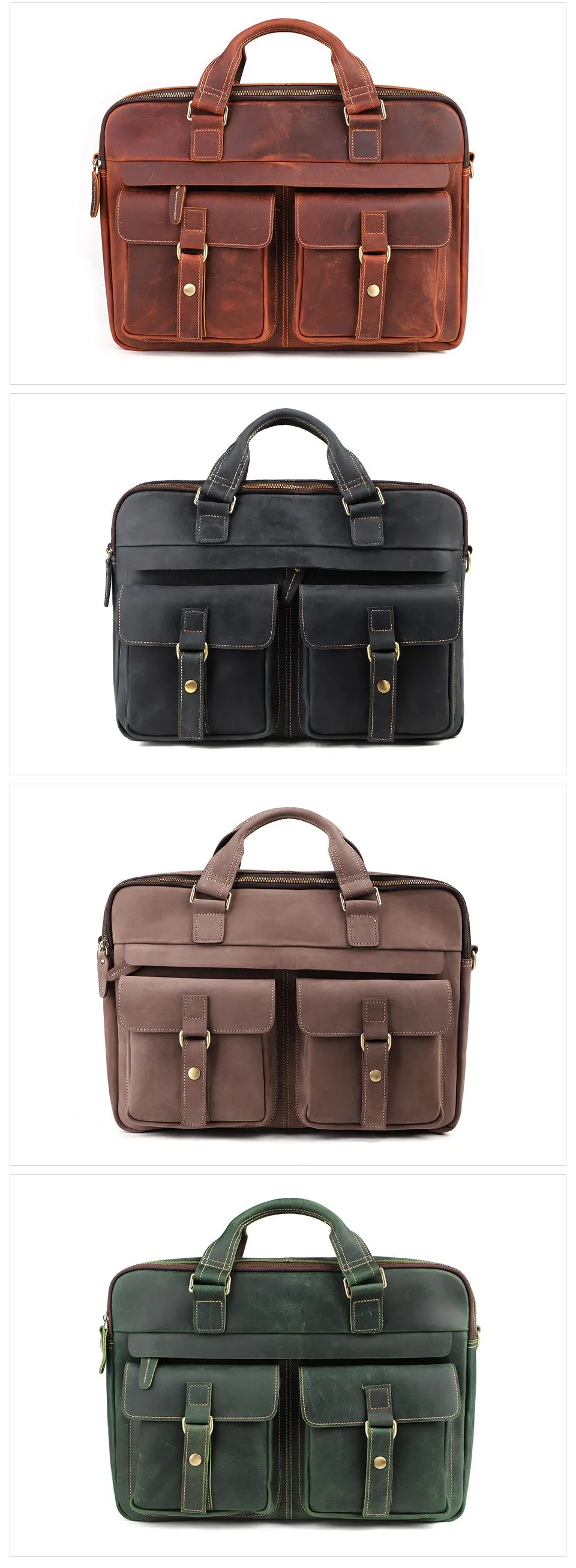 17 Inch Vintage Fashion Cow Leather Tote Business Hand Bags for Men