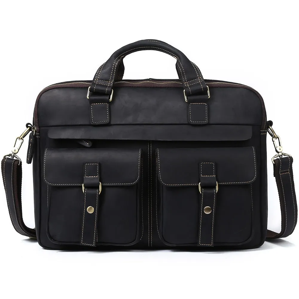17 Inch Vintage Fashion Cow Leather Tote Business Hand Bags for Men