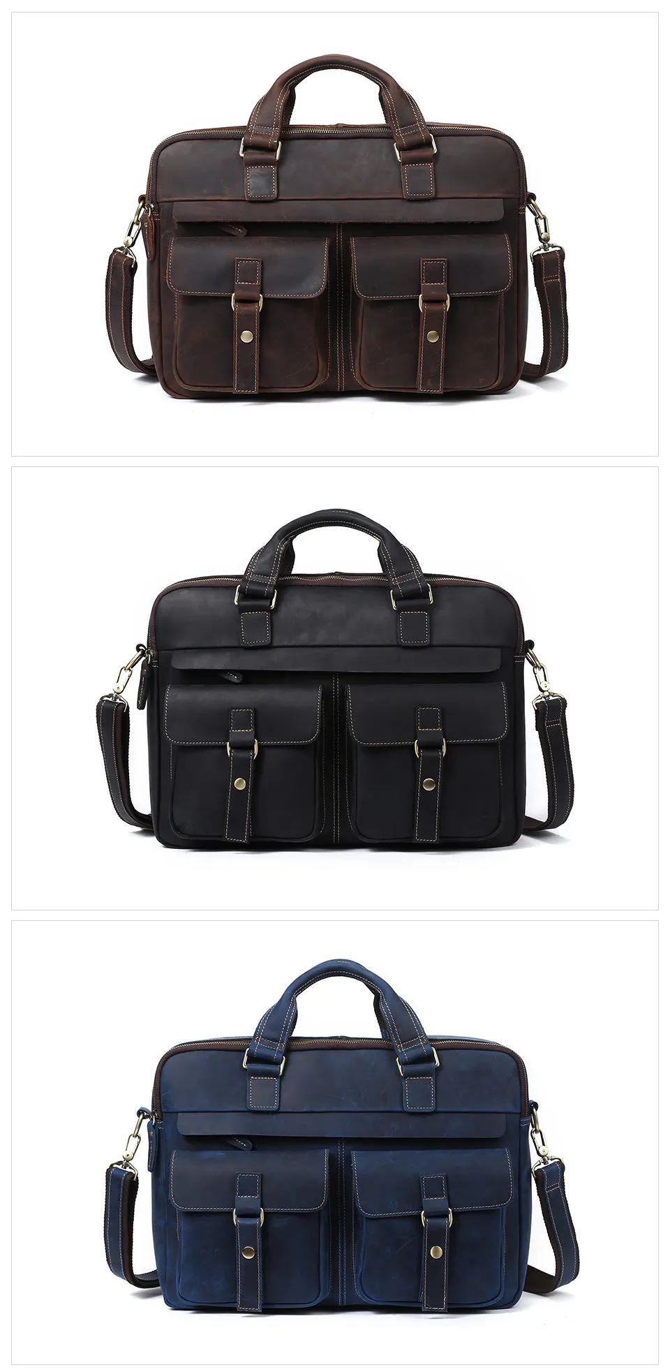 17 Inch Vintage Fashion Cow Leather Tote Business Hand Bags for Men