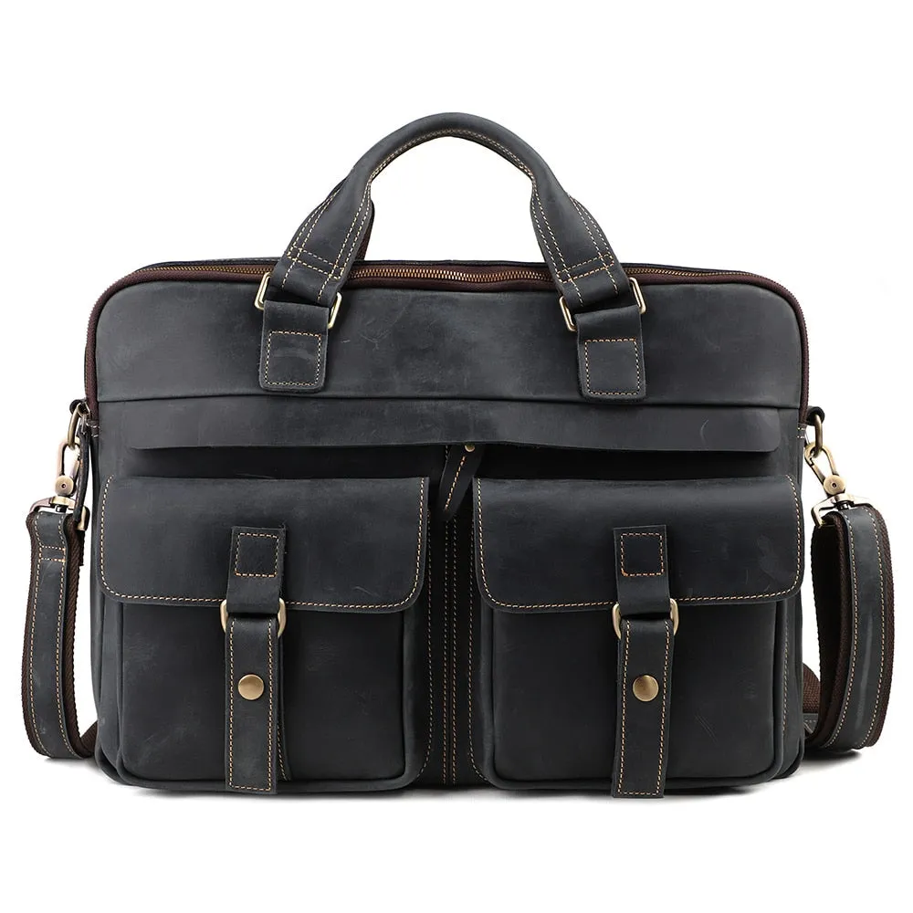 17 Inch Vintage Fashion Cow Leather Tote Business Hand Bags for Men