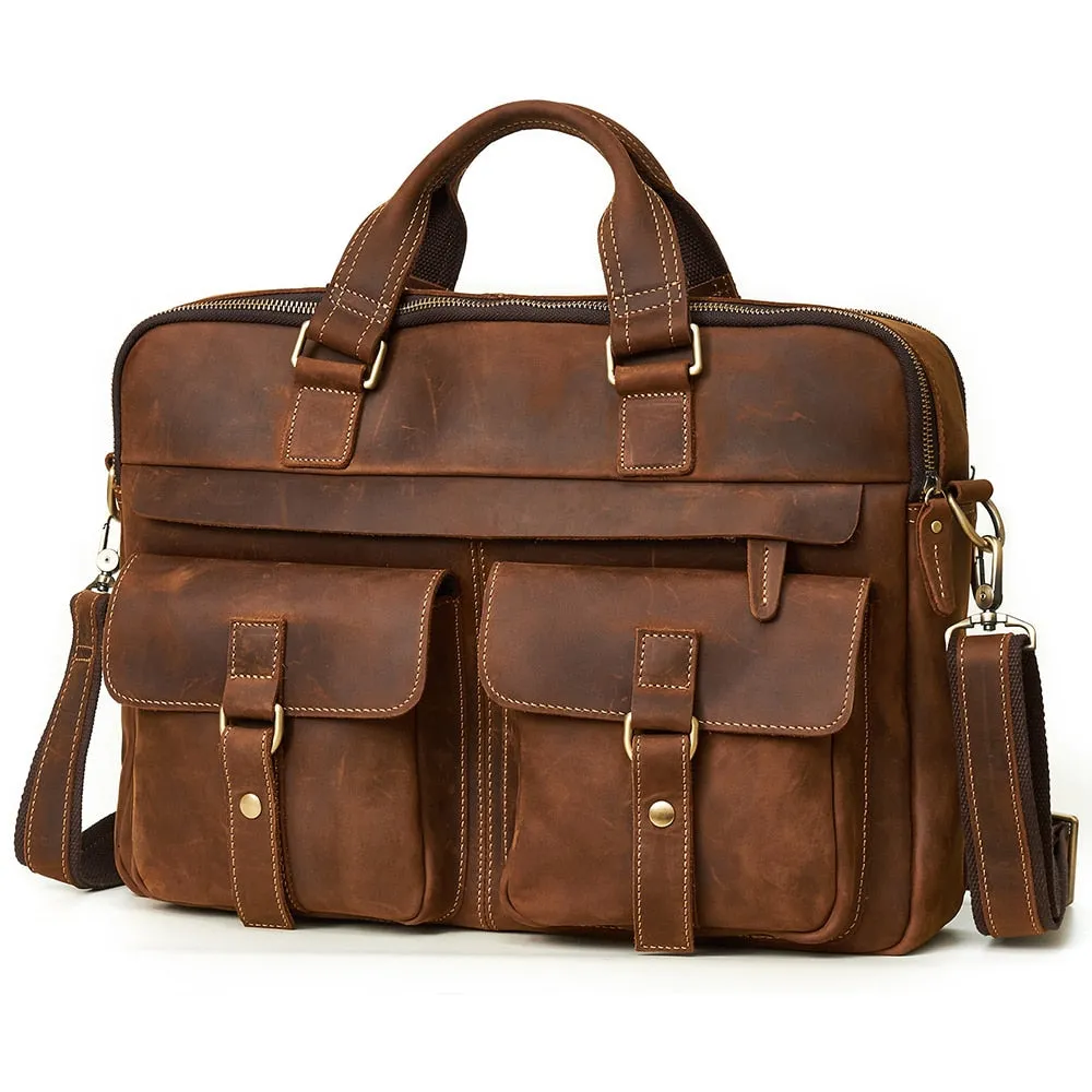 17 Inch Vintage Fashion Cow Leather Tote Business Hand Bags for Men