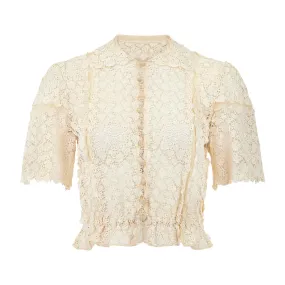 1930s Cream Lace and Tulle Blouse with Crochet Buttons