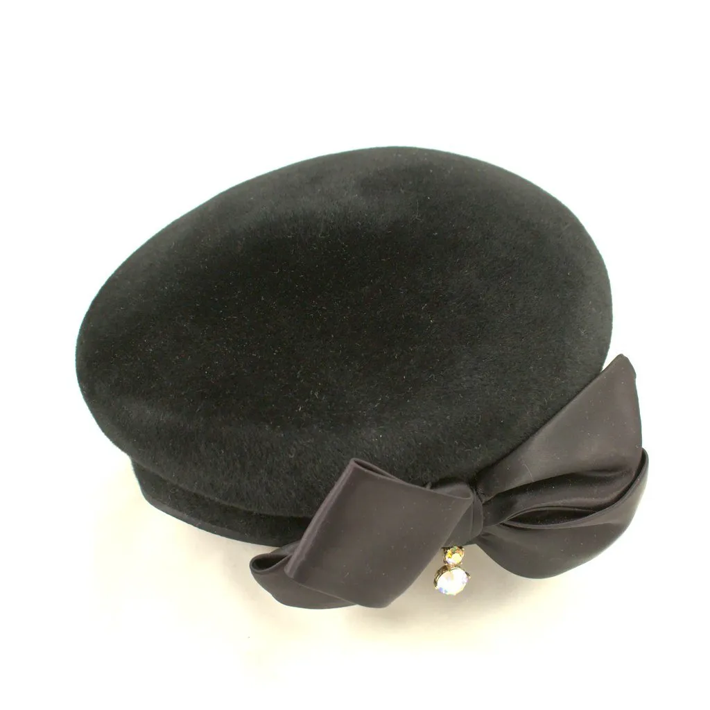 1950s Black Rhinestone Cap Hat