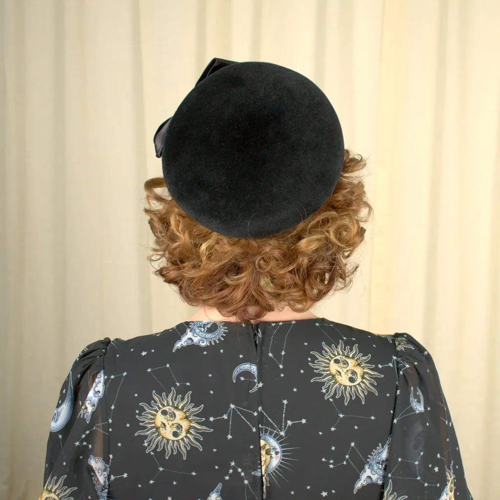 1950s Black Rhinestone Cap Hat