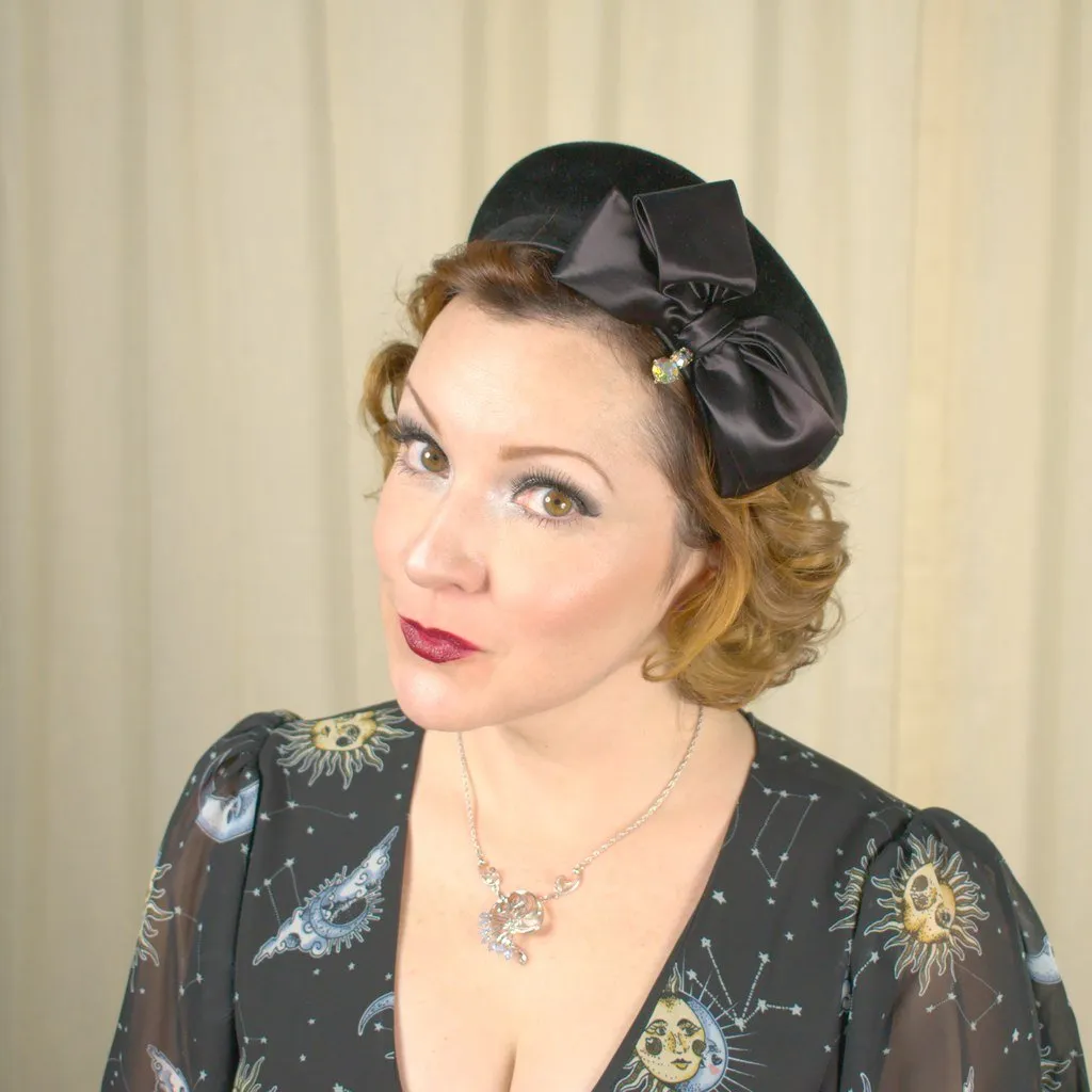1950s Black Rhinestone Cap Hat
