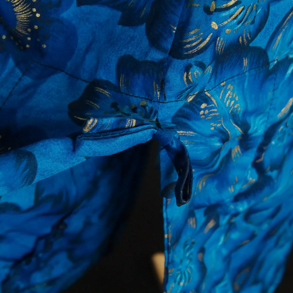 1950s Blue Hibiscus Maxi Dress