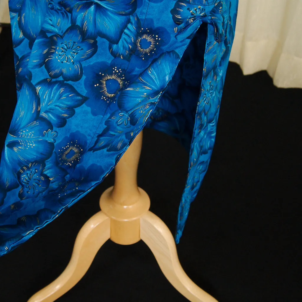 1950s Blue Hibiscus Maxi Dress