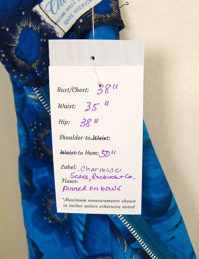1950s Blue Hibiscus Maxi Dress