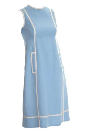 1960s Geoffrey Beene Blue Linen Sleeveless Dress with Empire Waist