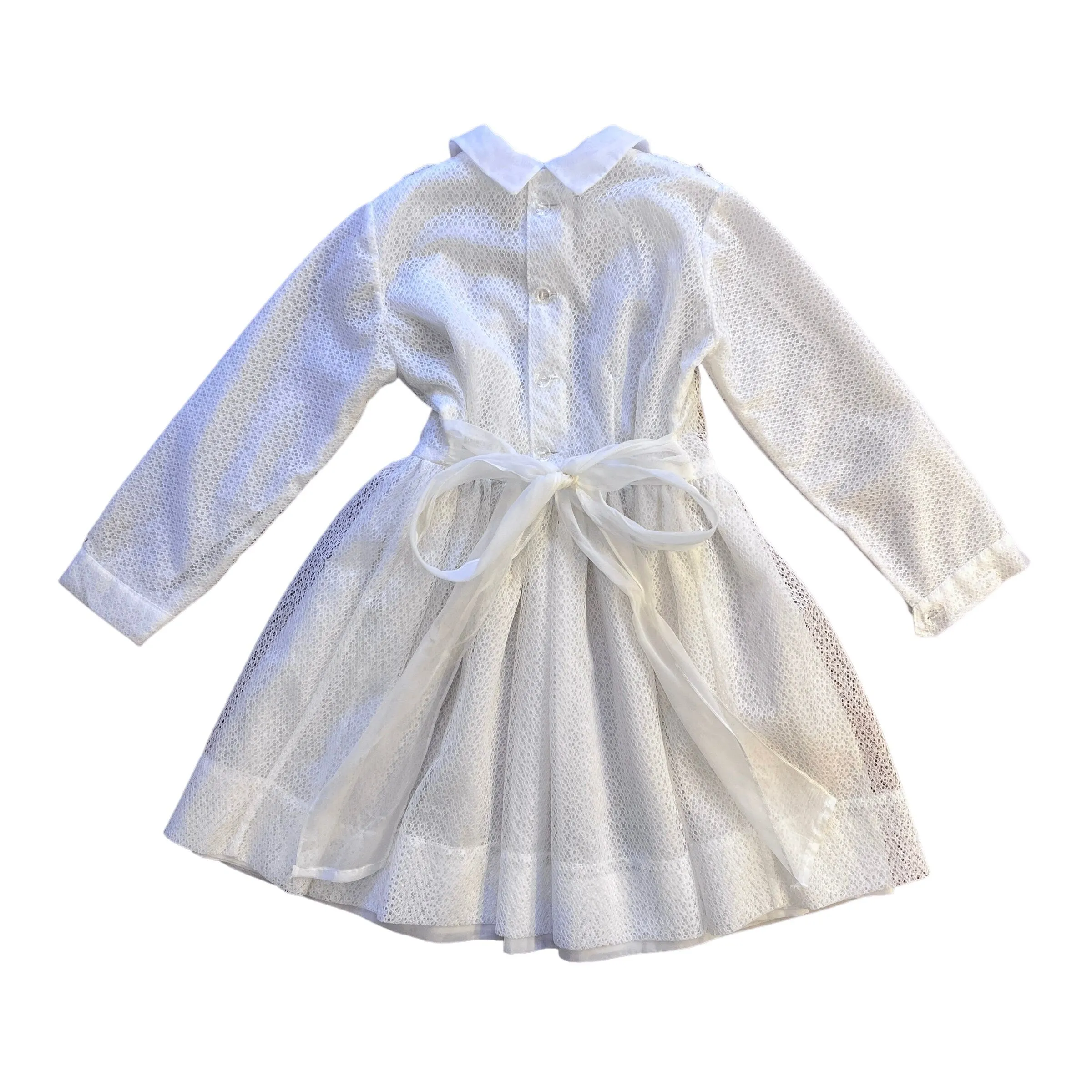 1960s White Sheer Lace Dress  / 6-8Y