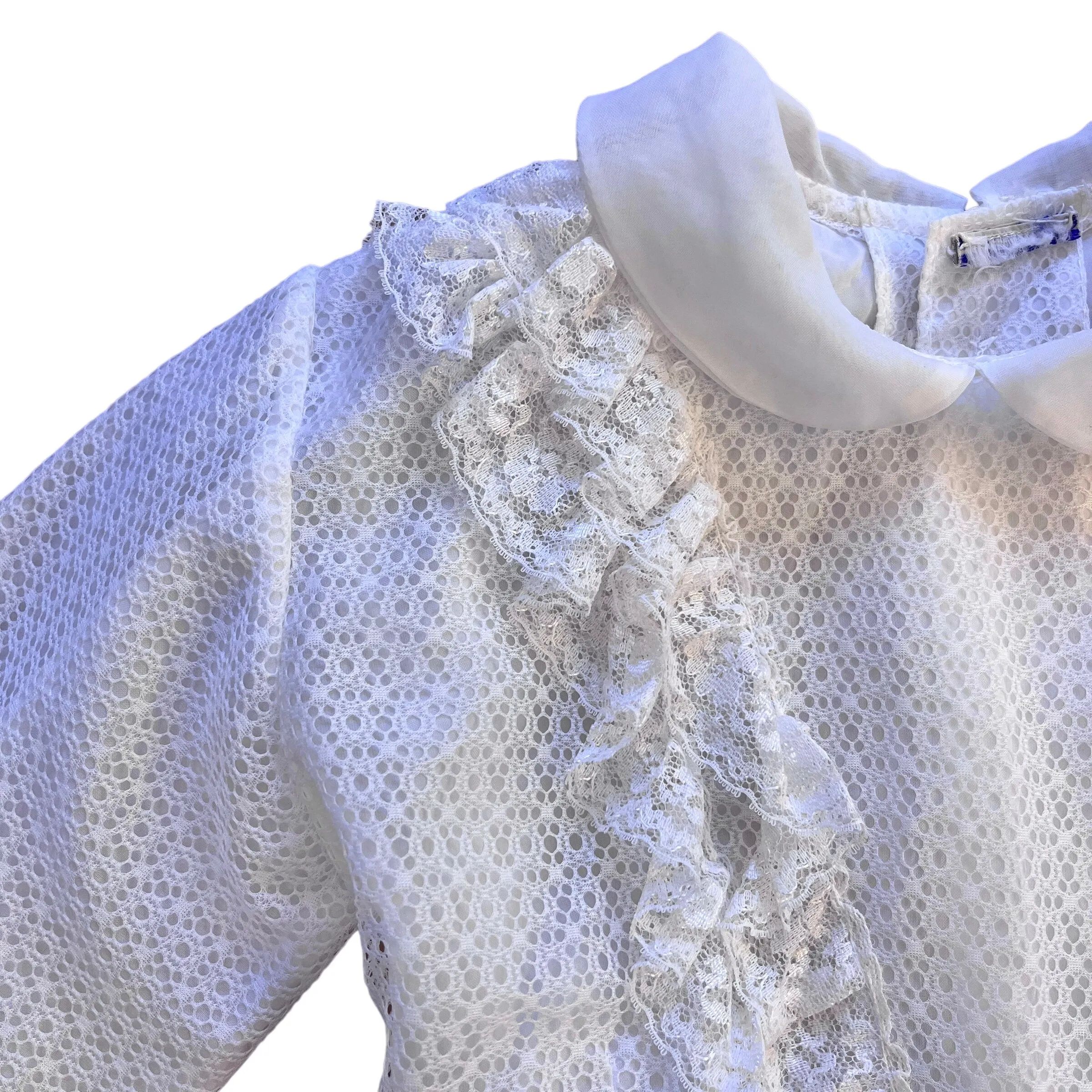 1960s White Sheer Lace Dress  / 6-8Y