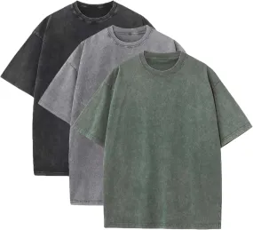 3 Pack Men's Oversized Heavy Cotton T-Shirts Vintage Tee Loose Fit Short Sleeve Casual Shirts for Men