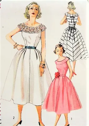 50s LOVELY Day or Party Dress Pattern SIMPLICITY 4328 Round Yoke Sun or Cocktail Dress Bust 29 Vintage Sewing Pattern