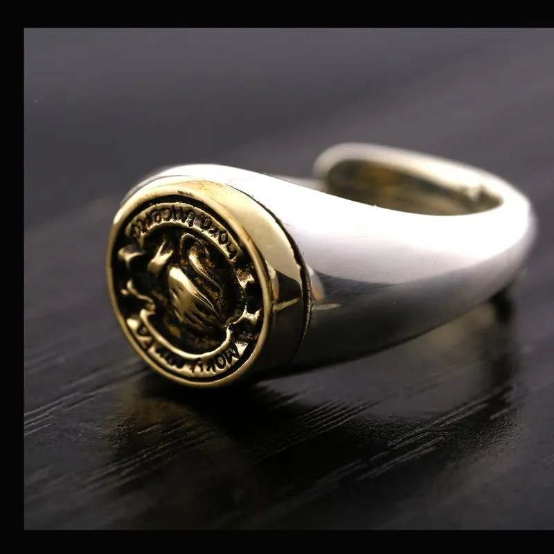 925 Sterling Silver Vintage Opening Small Tail Praying Hands Men's Ring