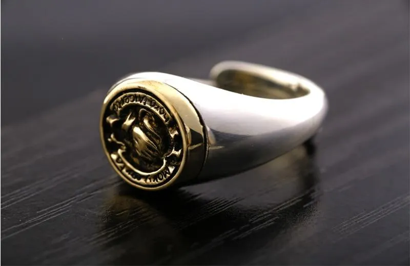 925 Sterling Silver Vintage Opening Small Tail Praying Hands Men's Ring