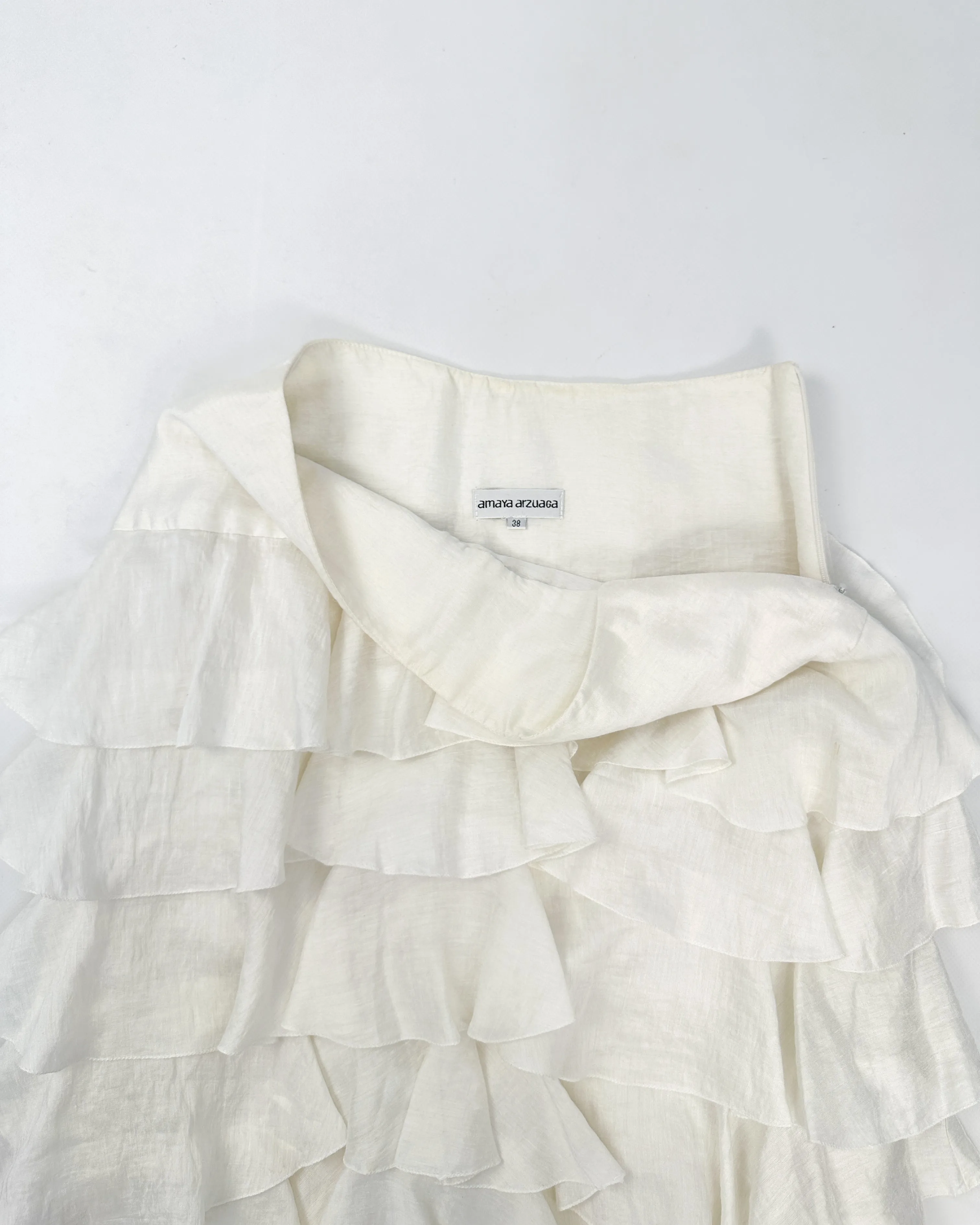 Amaya Arzuaga White Ruffled Skirt 2000's