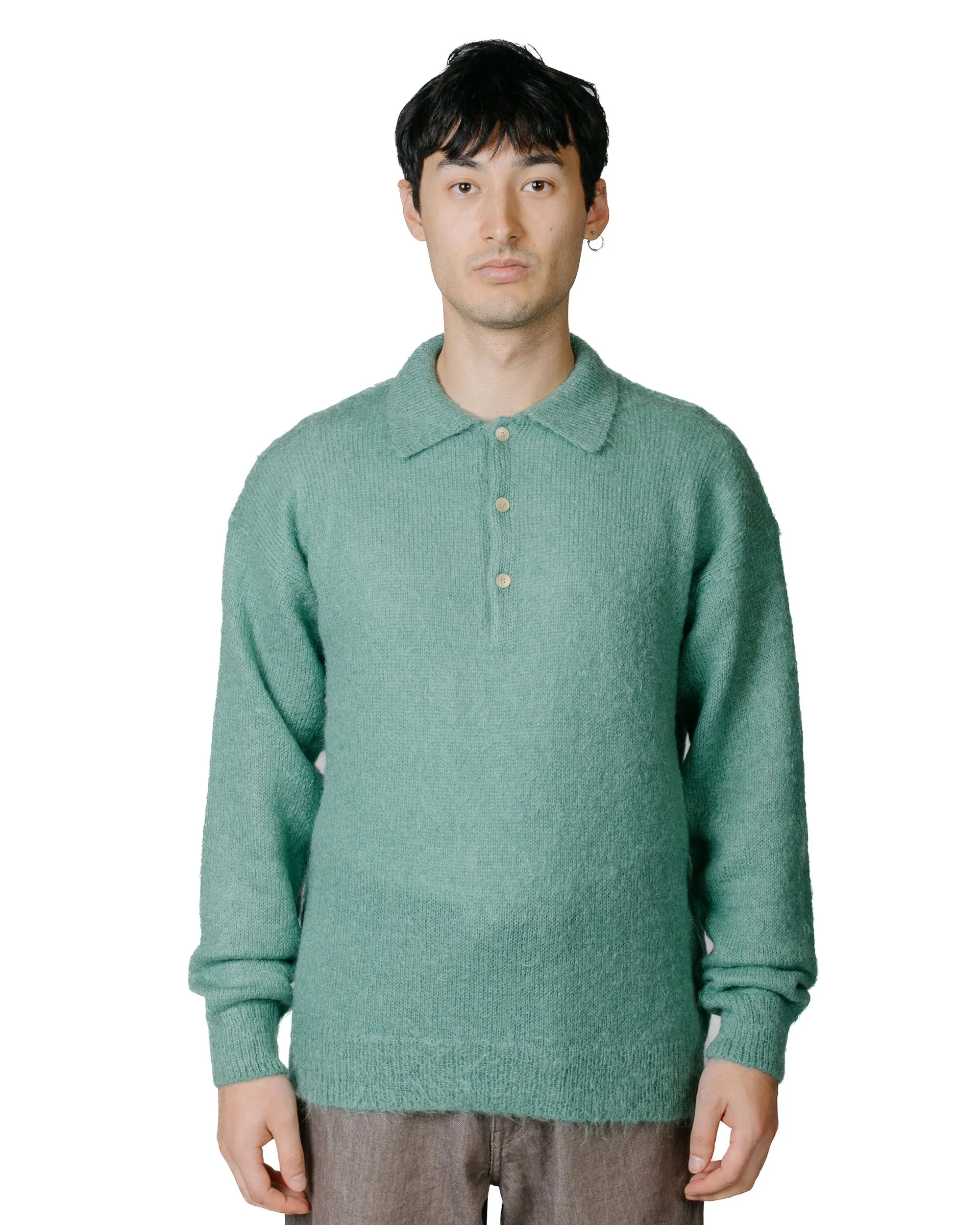 Auralee Brushed Super Kid Mohair Knit Polo Jade Green