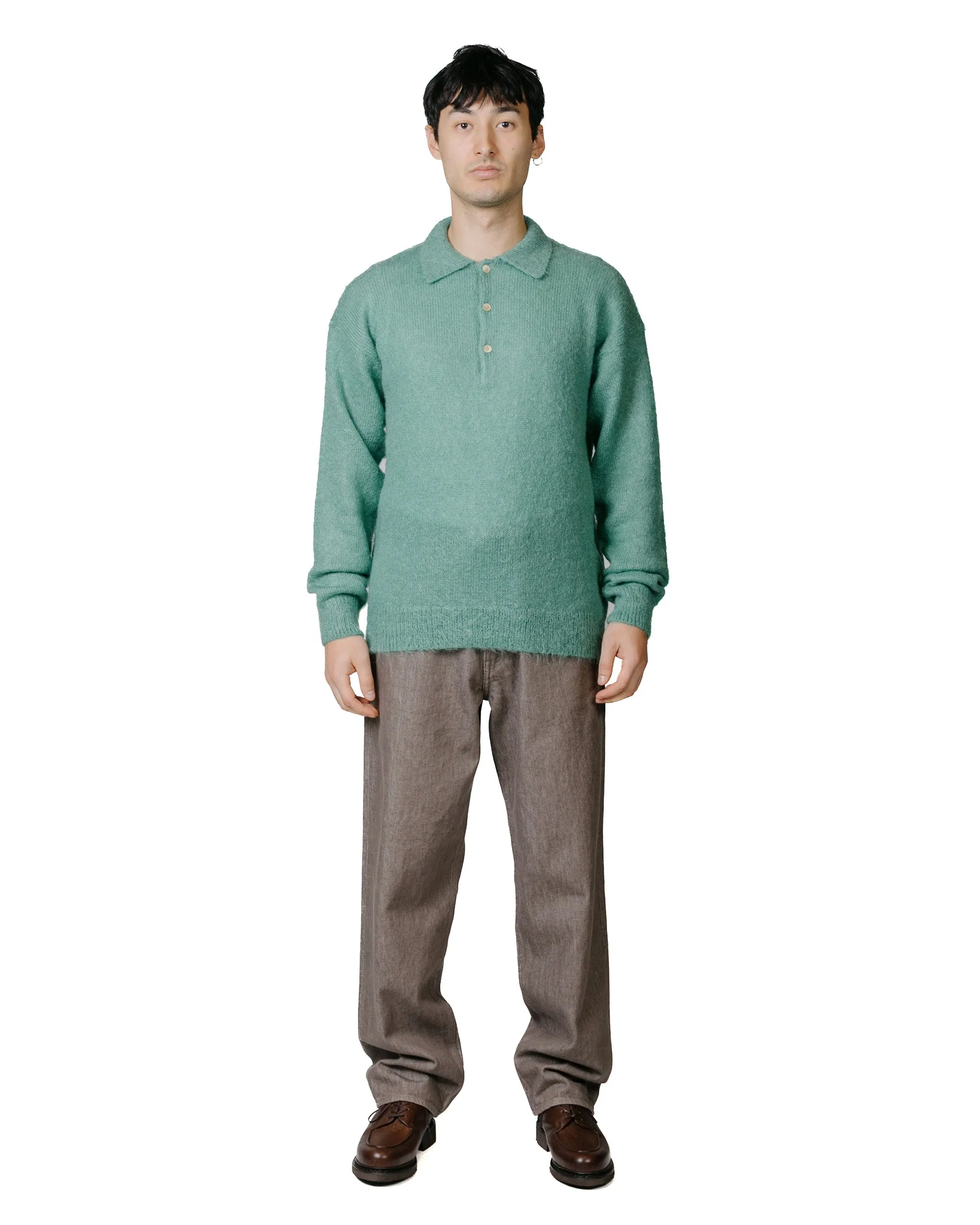 Auralee Brushed Super Kid Mohair Knit Polo Jade Green