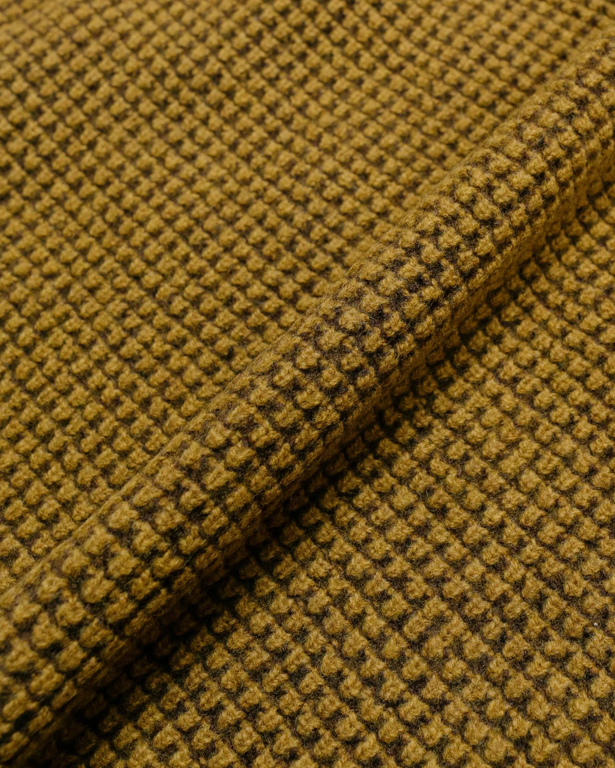 Beams Plus Knit Polo Crochet-Like Brown/Mustard