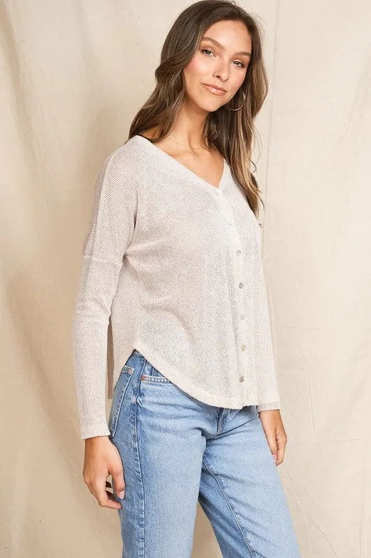 BUTTON FRONT MELANGE TOP