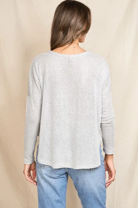 BUTTON FRONT MELANGE TOP