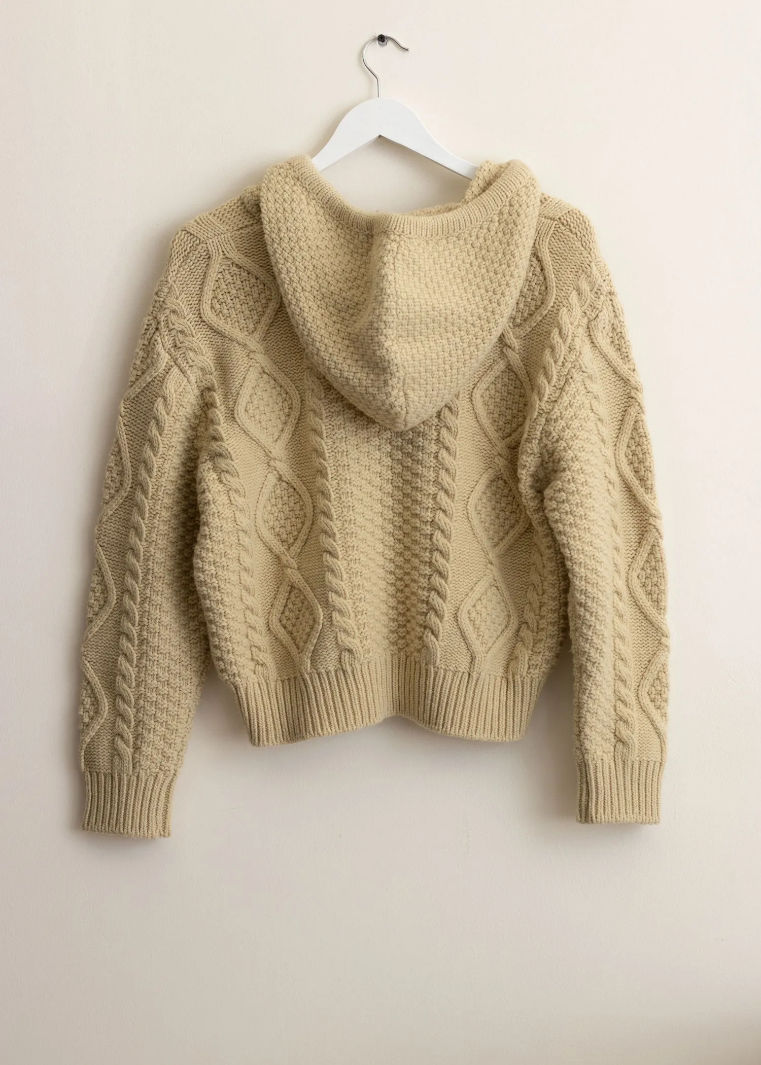 Cable Knit Hoodie in Beige