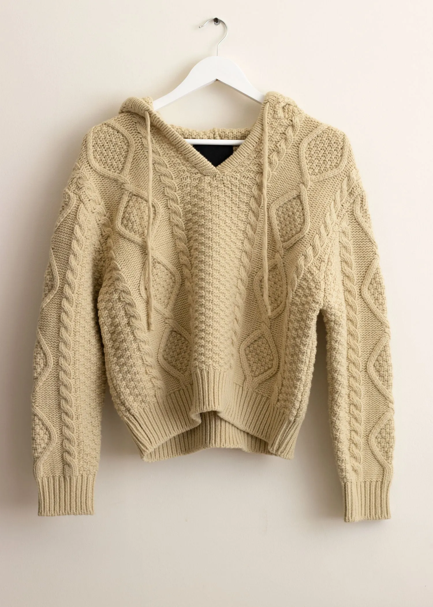 Cable Knit Hoodie in Beige