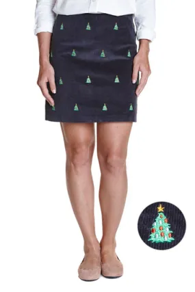 Castaway Ali Skirt Corduroy Nantucket Navy w/ Christmas Tree