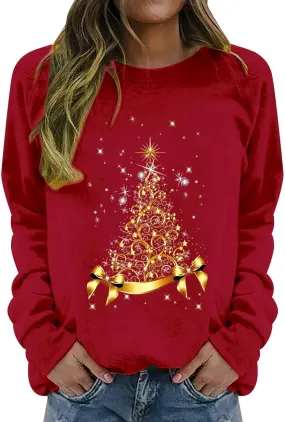 Christmas Sweaters for Women Funny Xmas Tree Graphic Sweatshirts Long Sleeve Holiday Merry Christmas Pullover Tops