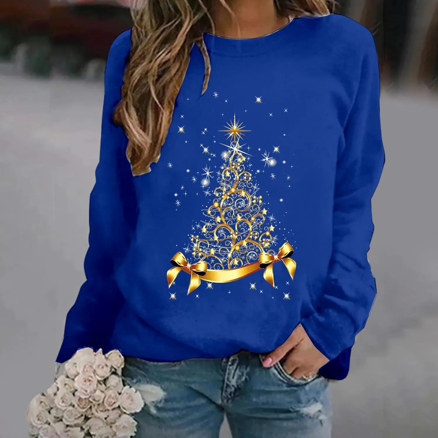 Christmas Sweaters for Women Funny Xmas Tree Graphic Sweatshirts Long Sleeve Holiday Merry Christmas Pullover Tops