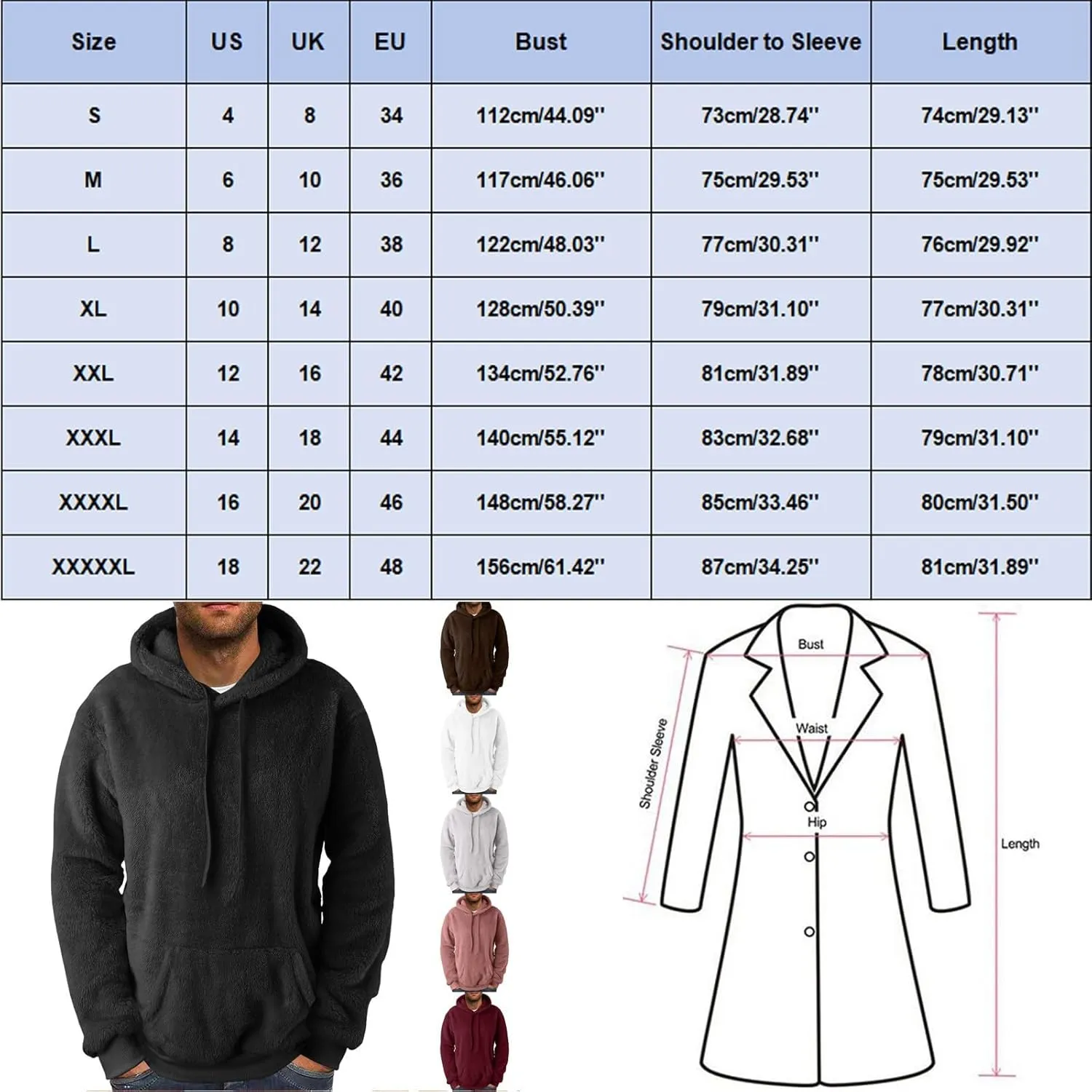 CRNTCEM Mens Fuzzy Sherpa Hoodie Sweatshirt Winter Fall Fleece Warm Hoody Faux Fur Fleece Athletic Jogging Thermal Pullover