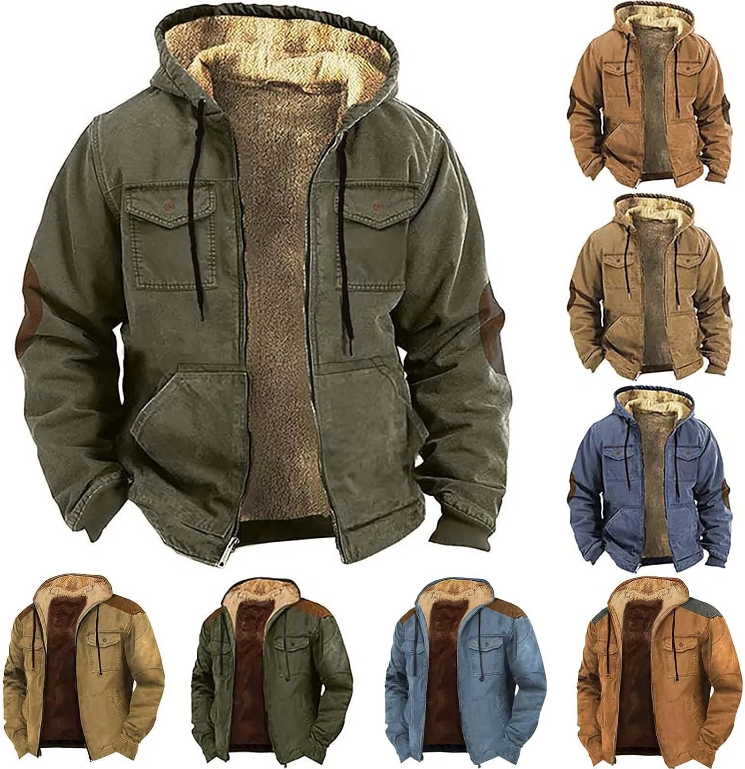 CRNTCEM Mens Winter Heavyweight Jacket Fleece Sherpa Lined Warm Western Coats Vintage Cotton Outdoor Athletic Thermal Outwear