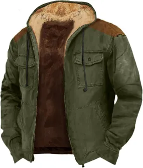 CRNTCEM Mens Winter Heavyweight Jacket Fleece Sherpa Lined Warm Western Coats Vintage Cotton Outdoor Athletic Thermal Outwear