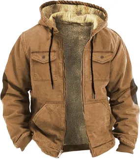 CRNTCEM Mens Winter Heavyweight Jacket Fleece Sherpa Lined Warm Western Coats Vintage Cotton Outdoor Athletic Thermal Outwear