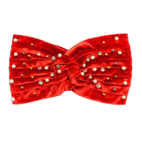 Crystal Pearl Detailed Twisted Velvet Headband Earmuff