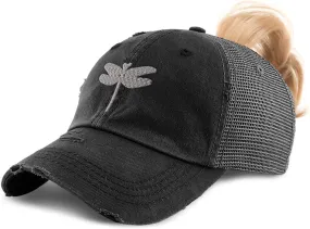 Custom Womens Ponytail Cap Dragon Fly B Embroidery Cotton Strap Closure