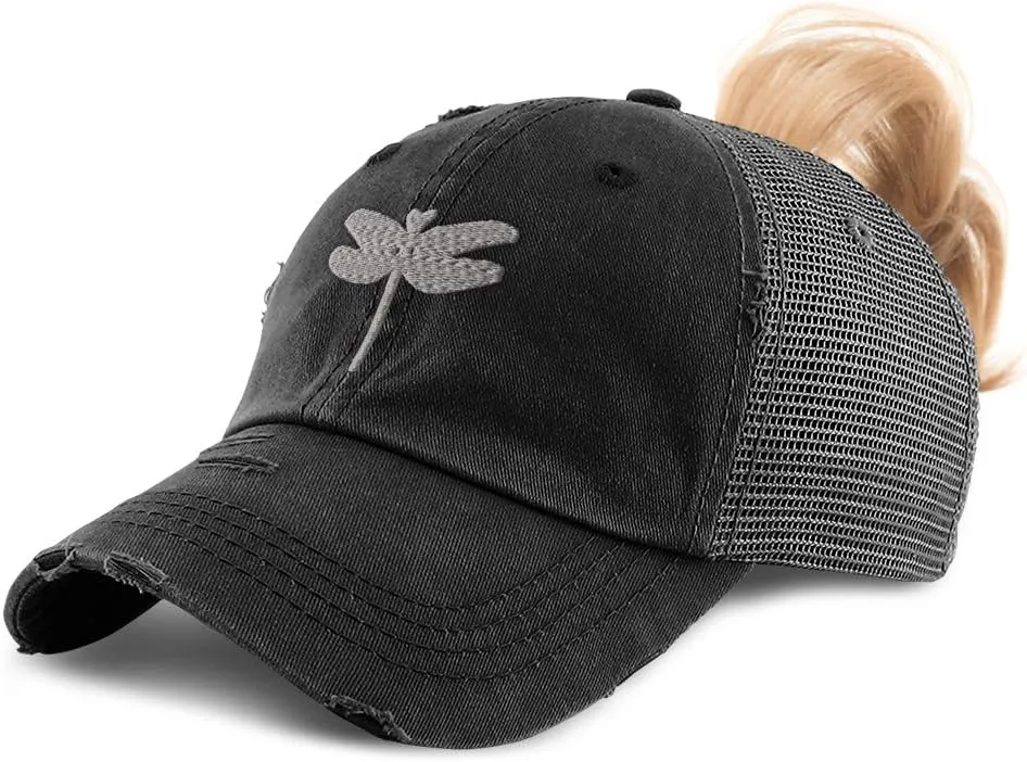 Custom Womens Ponytail Cap Dragon Fly B Embroidery Cotton Strap Closure