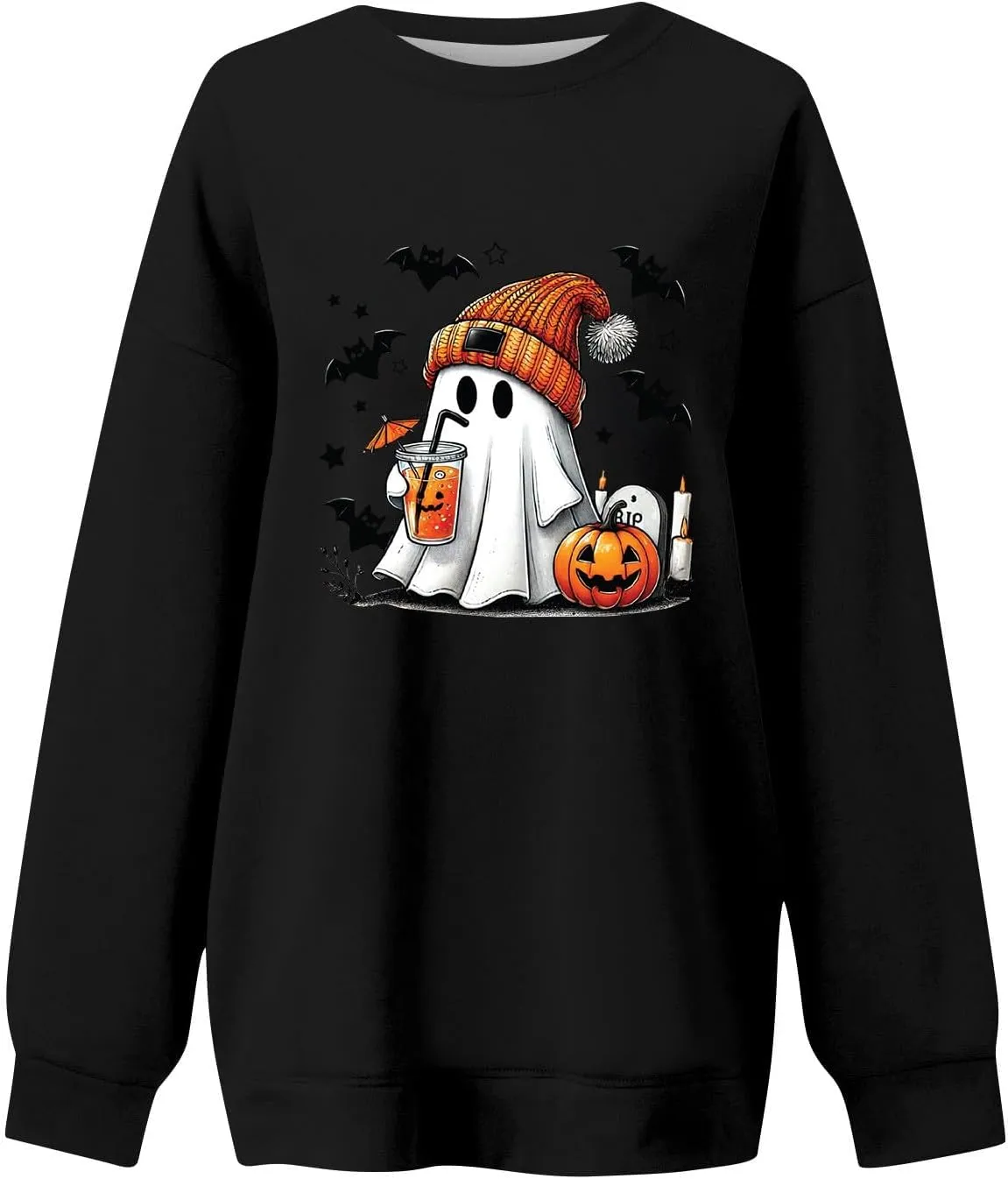 Cute Ghost Halloween Sweatshirts Women Funny Pumpkin Graphic Sweatshirt Spooky Season Party Tops Fall Sweater
