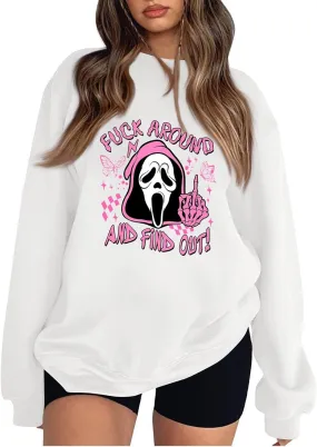 Cute Ghost Halloween Sweatshirts Women Funny Pumpkin Graphic Sweatshirt Spooky Season Party Tops Fall Sweater