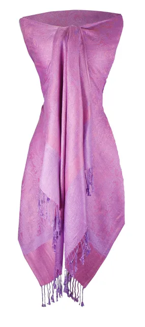 Dark Lavender and Pink Peach Couture Elegant Vintage Two Color Jacquard Paisley Pashmina Shawl Wrap