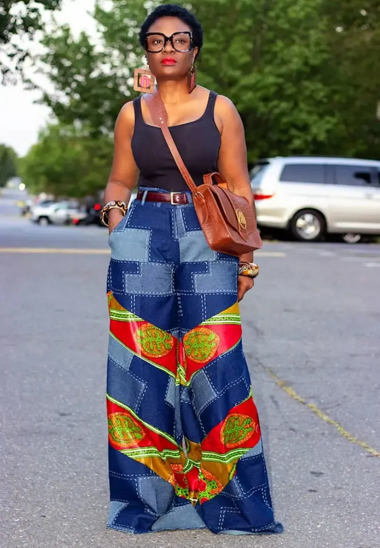 Denim and Ankara Wide leg | Pants
