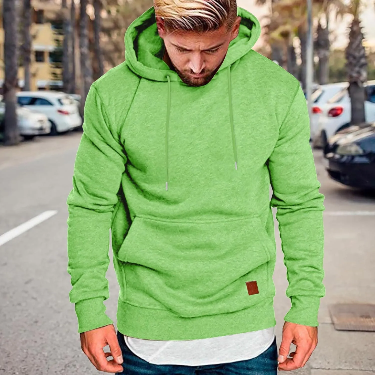 Fxbar Men's Zip-up Hooded Sweatshirts Full-Zip Hoodie Long Sleeve Solid Color Drawstring Casual Hoodies for Men