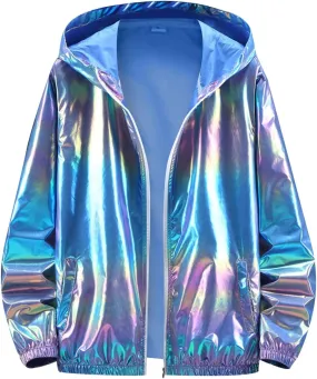 Fxbar Quarter Zip Windbreaker Jackets for Men Men's Novelty Reflective Full Zip Jacket Hooded Lightweight Cyberpunk Jacket Autumn Streetwear (Z1-Blue, XL)