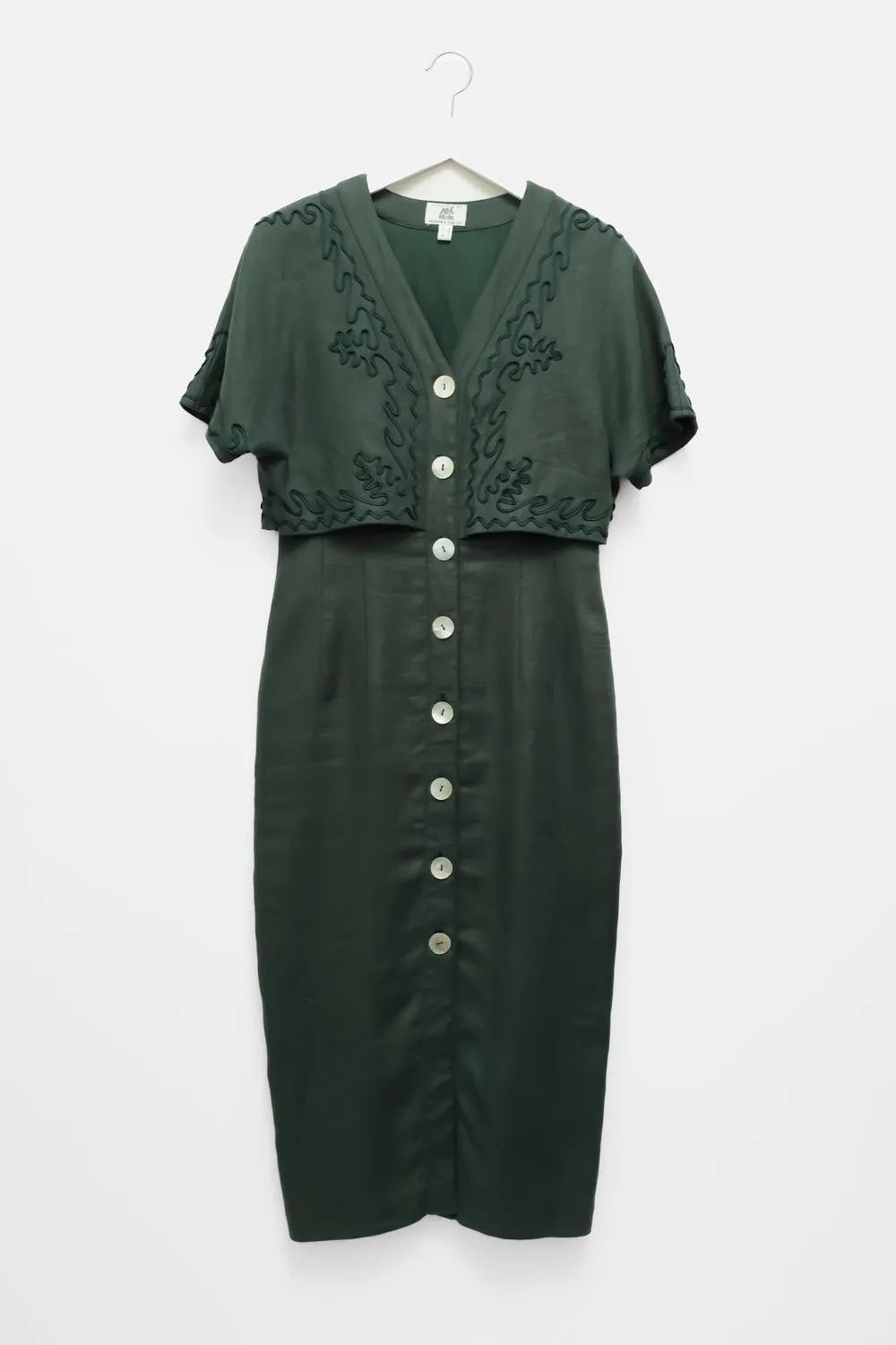 GREEN PURE LINEN VINTAGE DRESS