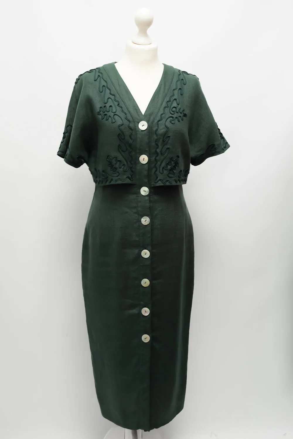 GREEN PURE LINEN VINTAGE DRESS