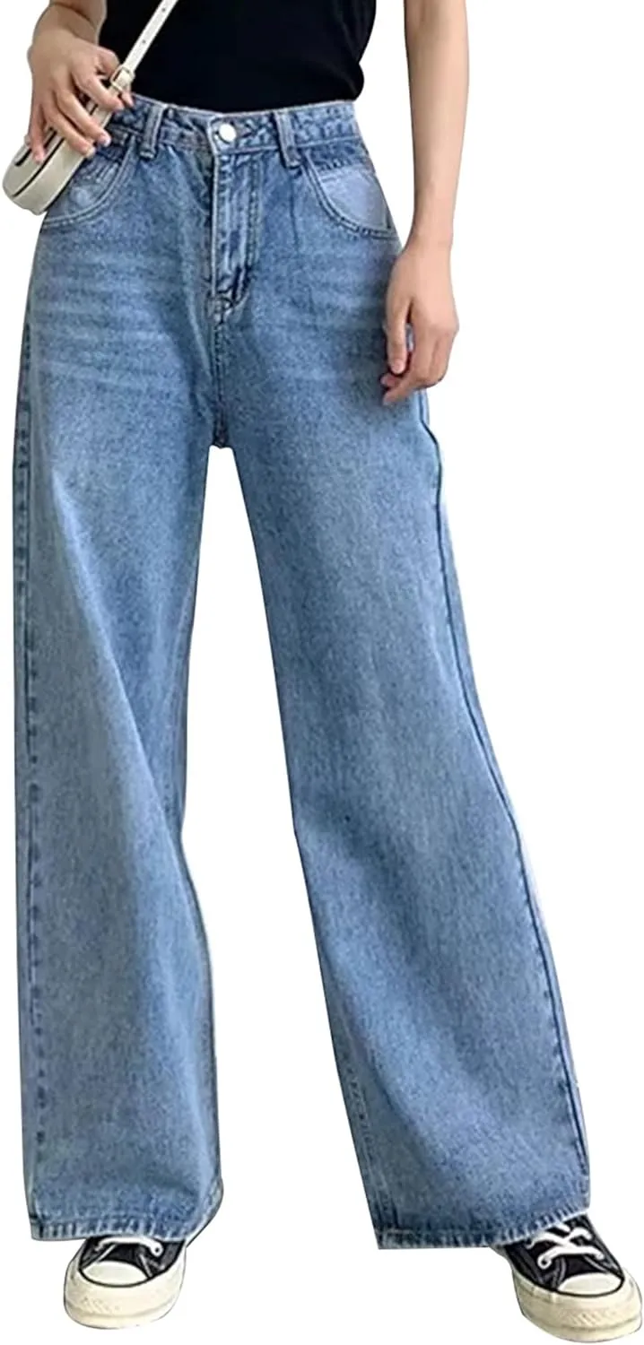 HDLTE Women Ripped Boyfriends Jeans Distressed High Waist Baggy Denim Pants Wide Leg Straight Trousers Y2k Streetwear Pants…